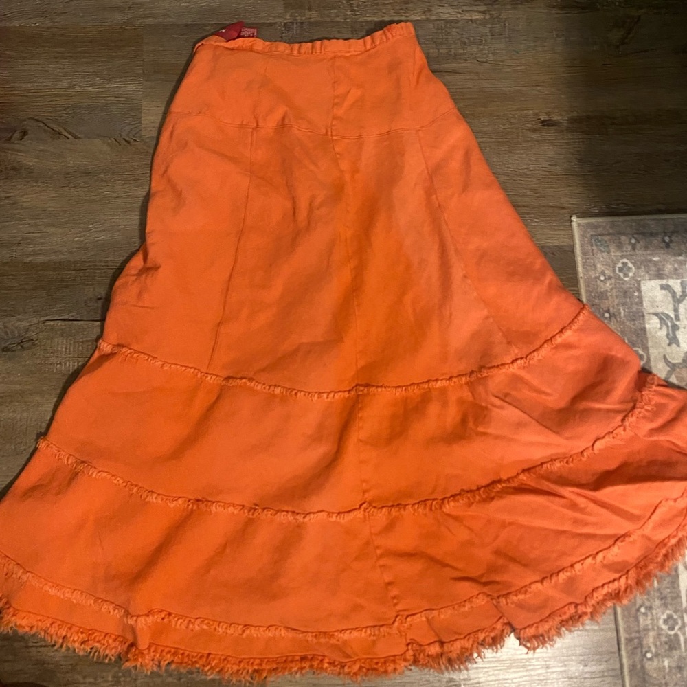 Miss Lili Orange A-Line Tiered Maxi Skirt